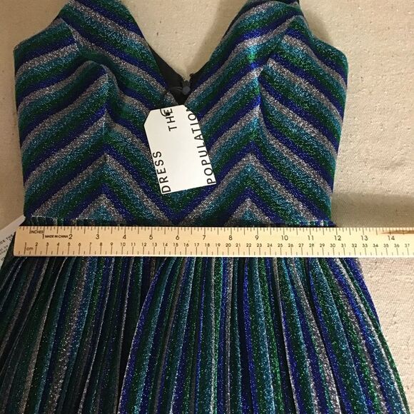 Dress The Population Women Metallic Striped Cocktail Dress  Sz. XS/2 NWT - Picture 8 of 14